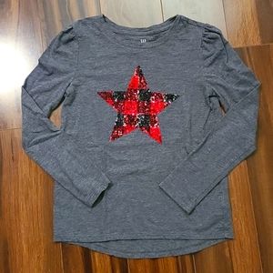 Gap kids buffalo check sequin star shirt, sz large